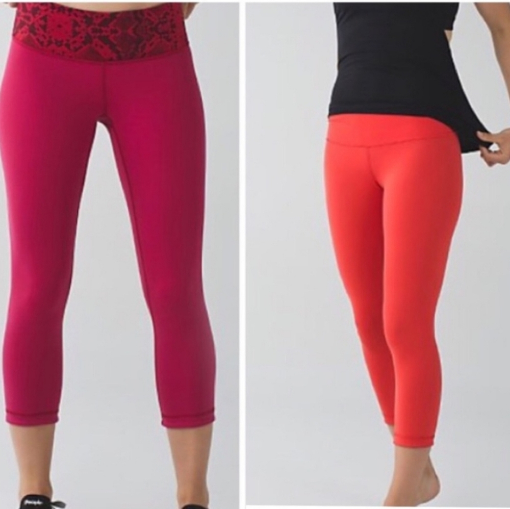 Lululemon Athletica Red Snakeskin Print Reversible Crop Leggings Size 4